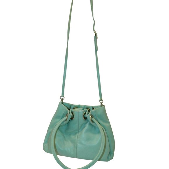 Mint Green Wilsons Leather Maxima Drawstring Handbag Dual Straps  Adj Crossbody - Picture 1 of 12